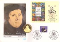 13.10.1983 BRD /DDR FDC &quot;500. Geburtstag Martin Luther&quot; Michel Bund 1193 &amp; DDR 2833