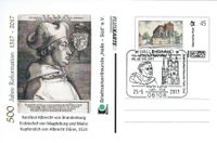 Luther Briefmarken, Unsere Lieben Frau zu Halle&ldquo;, Stempelnummer 09/106, 500 Jahre Reformation, Portrait, Martin Luther, Marktkirche Halle,