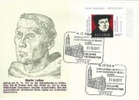 Luther Briefmarken, Luther, Martin Luther, Reformation, 31.10.2017, Jena, &quot;500 Jahre Reformation Luthers&quot; ,Stadtkriche St.Michael, Jena, Stempelnummer 21/335