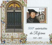 Luther Briefmarken, 07.11.2017 Sao Tome Martin Luther,&quot;Martin Luther + Portal der Scho&szlig;kirche in Wittenberg&quot; , Pers&ouml;nlichkeiten der Reformation Protestantismus MNH Stamp Set