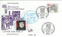 17. April 2017 Sonderstempel 500 Jahre Luther vor Kaiser und Reich - Worms ETB 18.03.1971 - 70 Cent 2017 Luther