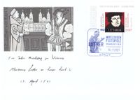 Stempel-Nr. 15/055, Nibelungenfestspiele Worms, Sonderstempel Nibelungenfestspiele, Worms 1521, Worms 2021, Sonderstempelplatte Worms Luther, Luther Briefmarken, Martin Luther King, G&ouml;bbels, Luthers Schatten