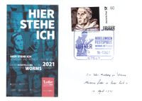 Stempel-Nr. 15/055, Nibelungenfestspiele Worms, Sonderstempel Nibelungenfestspiele, Worms 1521, Worms 2021, Sonderstempelplatte Worms Luther, Luther Briefmarken, Martin Luther King, G&ouml;bbels, Luthers Schatten