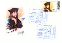 Sonderstempel Friedrich der Weise; Stempelnummer 12 /081; Mitgliederversammlung D&uuml;rer- &amp; Luther-Philatelisten e.V.; Sonderstempel &quot;Eisenach am 10.06.2023&quot;; Kurf&uuml;rst Friedrich der Weise; Gem&auml;lde von Albercht D&uuml;rer.; Luther Briefmarken