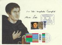 11.05.2024 Sonderstempel Nr 09-044 Schw&auml;bisch Hall - Martin Luther und Johannes Brenz bei der Heidelberger Disputation 1518 und ETSt. 500 Jahre Evangelisches Gesangbuch Berlin