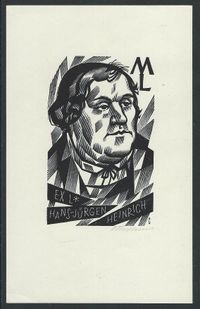 Holzstich, VOJTECH CINYBULK - Exlibris f&uuml;r Hans-J&uuml;rgen Heinrich; Potrait Martin Luther