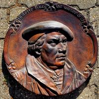 Kupfer-Relief Martin Luther; Martin Luther, Teller, Luther Kupfer-Relief, Eine feste Burg ist unser Gott