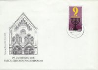 DDR Ersttagsbrief 1988 Mi 3208 FDC 50 Jahrestag Progrom Sammelgebiet: DDR Mi-Nr.: 3208 Ausgabedatum: 08.11.1988 Ausgabeanlass: 50. Jahrestag der &quot;Reichskristallnacht&quot; Erhaltung: Ersttagsbrief mit SSt. Berlin Symbol: FDC SSt.